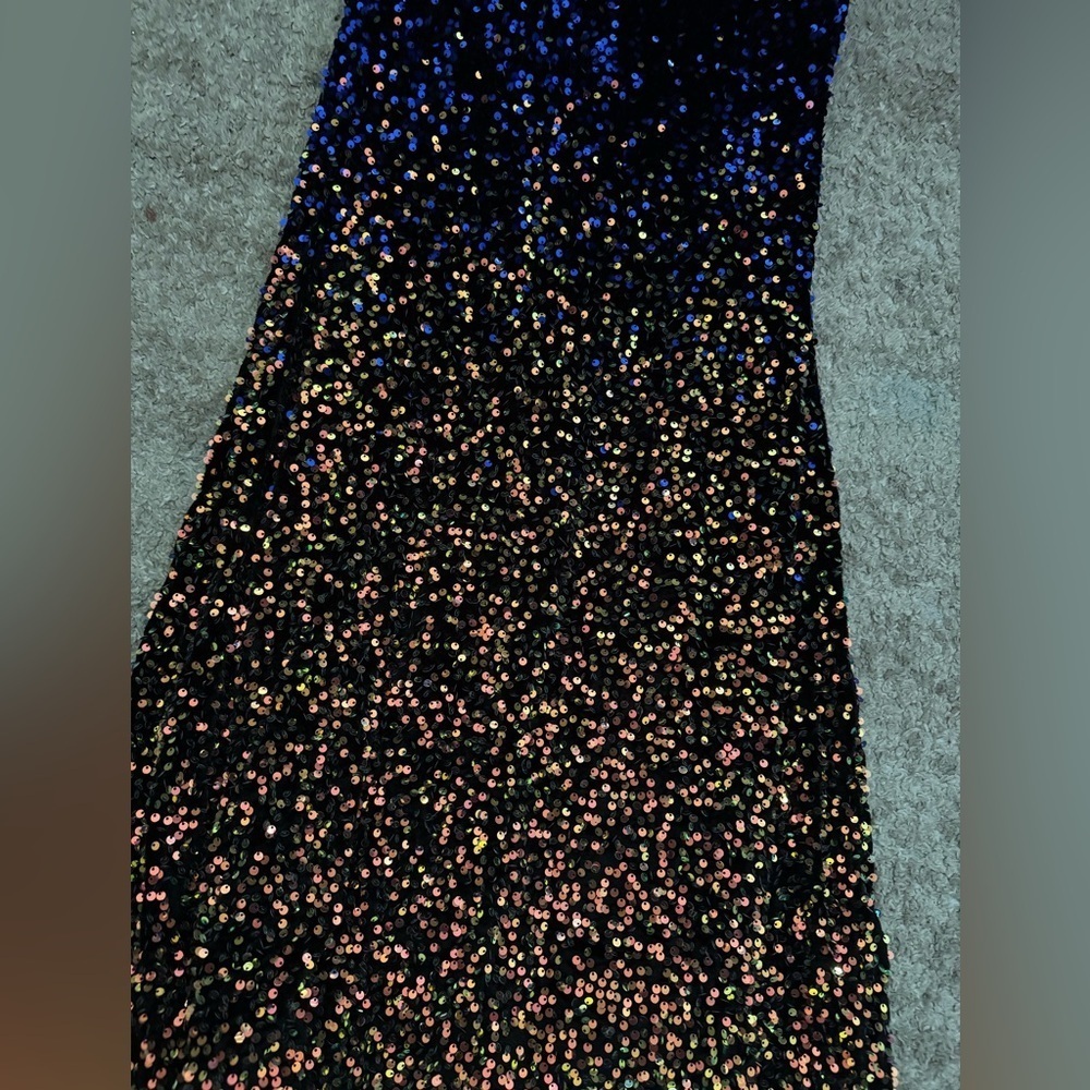 Faeriesty Elegant Off Shoulder Split Mermaid Hem Ombre Sequin Evening Dress sz S - Picture 3 of 11